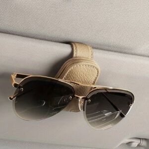 Magnetic Leather Sunglasses Holder Visor Clip For Car Beige